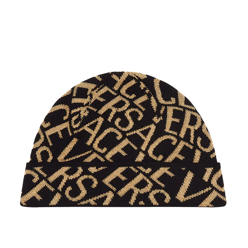 范思哲（VERSACE）中性奢侈品字母装饰针织保暖潮流毛线帽黑色+金色OS 情人节礼物 1080元