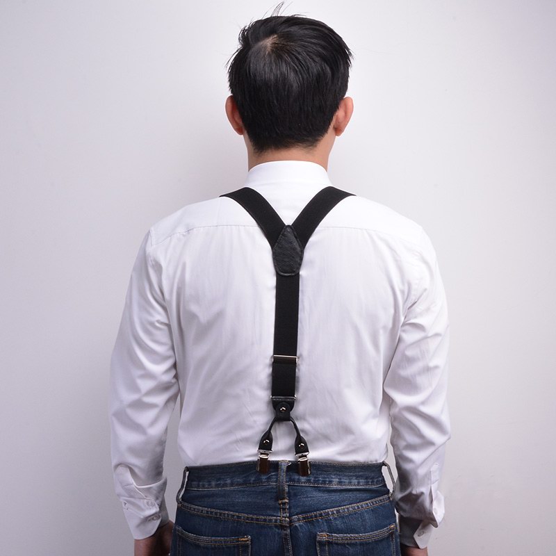 裤背带可调节防滑吊带男士弹力背带欧美风西装背带礼盒包装y型四夹