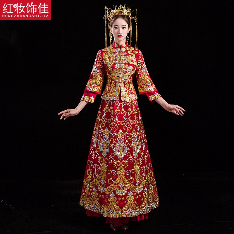 红妆饰佳 秀禾服新娘2024新款中式婚纱重工新娘服龙凤褂盘锦绣禾服