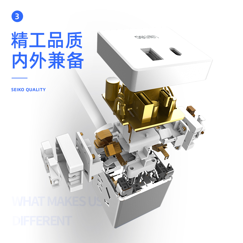 得力（deli）旅行转换插头 智能USB插座 type-c充电插座 插排/插线板/拖线板/排插 白色魔方 全长1.5米 33629