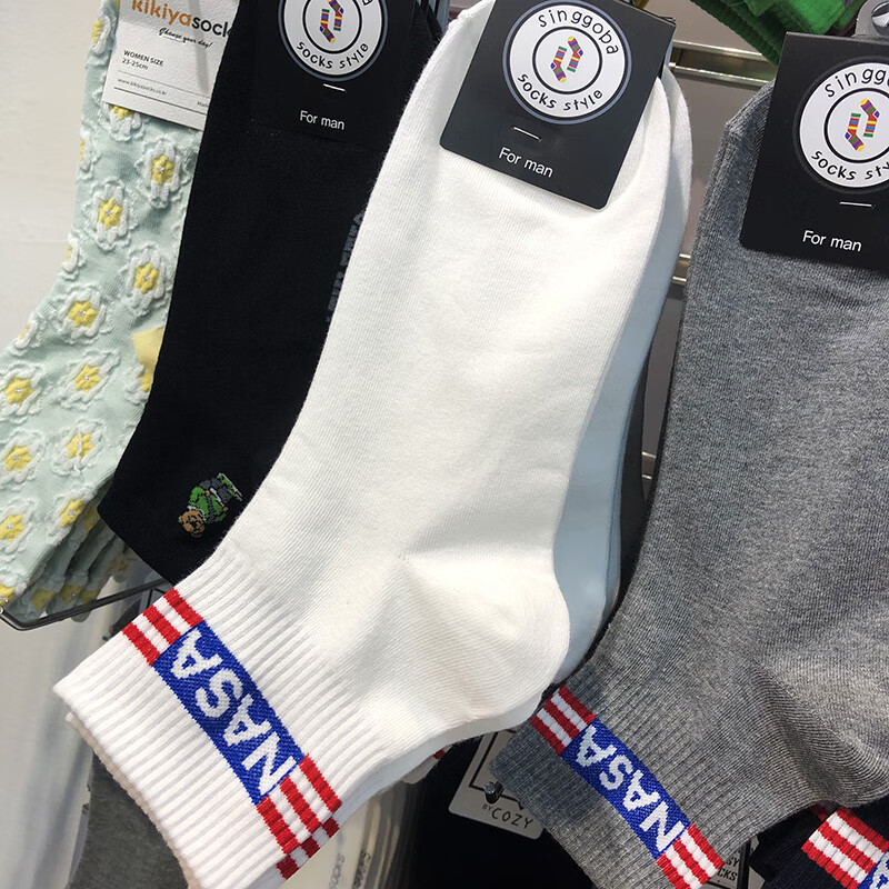 khck日本韩国男士品牌夏纯棉袜子风字母潮短筒彩条ck q572白色 均码