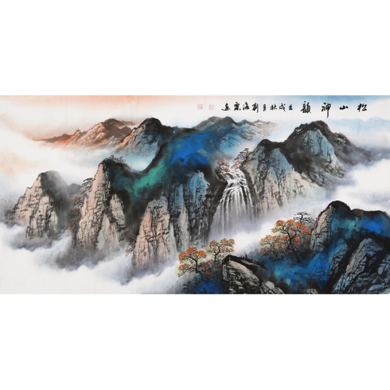 刘海粟山水国画四尺横幅名家写意字画精品手绘名人书画作品带简历纯