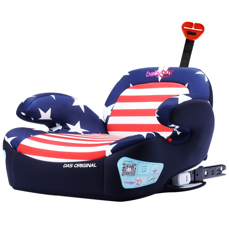 Babybay儿童安全座椅增高垫大童简易便携宝宝安全坐垫汽车用isofix硬接口 适用3-12周岁 星条篮