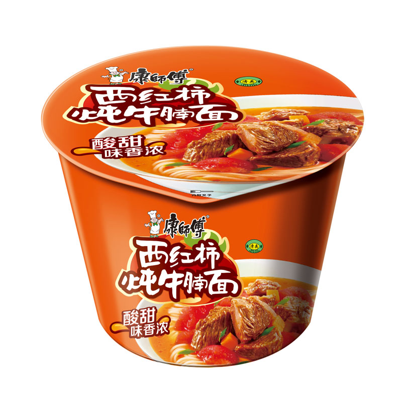 康师傅方便面西红柿牛腩面12桶桶面泡面整箱装休闲零食