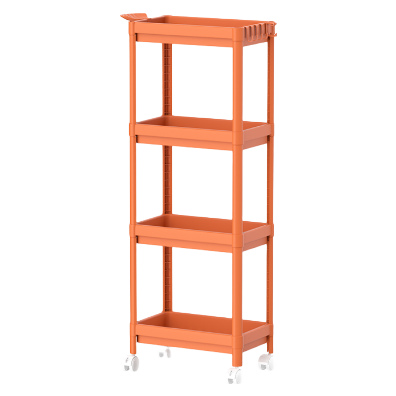 豪美佳 厨房置物架落地多层可拆卸透气网篮家用卧室客厅浴室可移动小推车多功能夹缝收纳储物架子 双层象牙白色+带挂钩 台面款