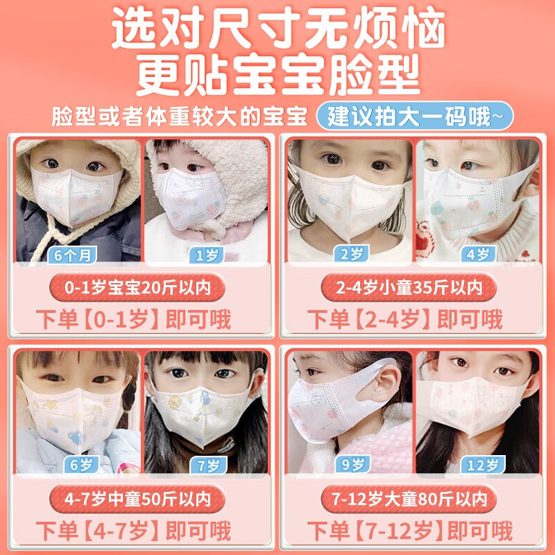 万宝绿 儿童口罩3D立体防护独立包装 一次性防尘口罩6-12岁宝宝男女透气 超柔宽耳带【4-7岁 女大童】 30只独立精装