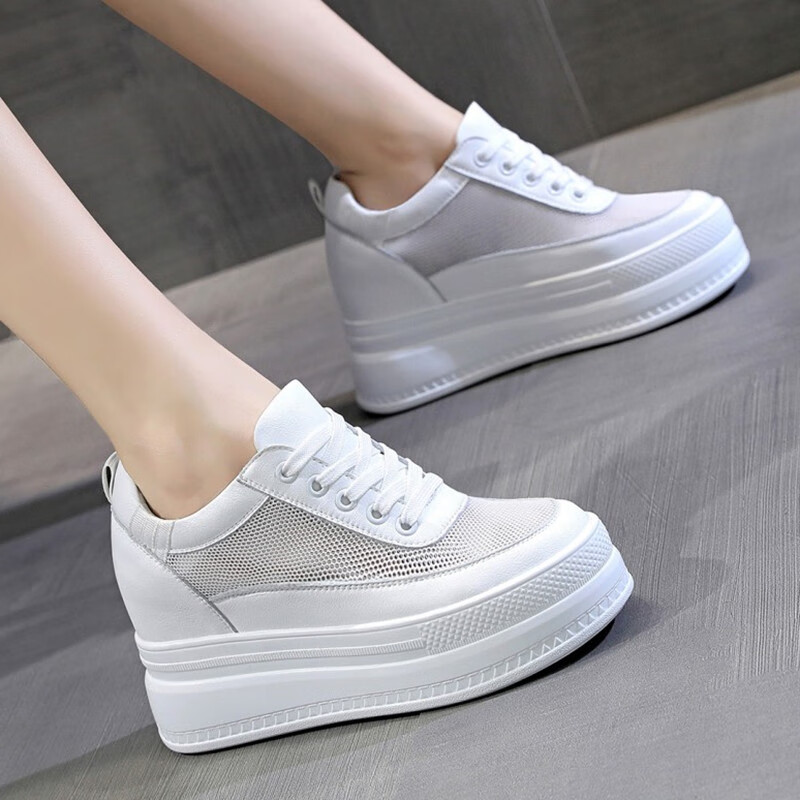 锁犳小个子夏天穿的鞋子女内增高小白鞋网面透气增高9cm运动休闲网鞋