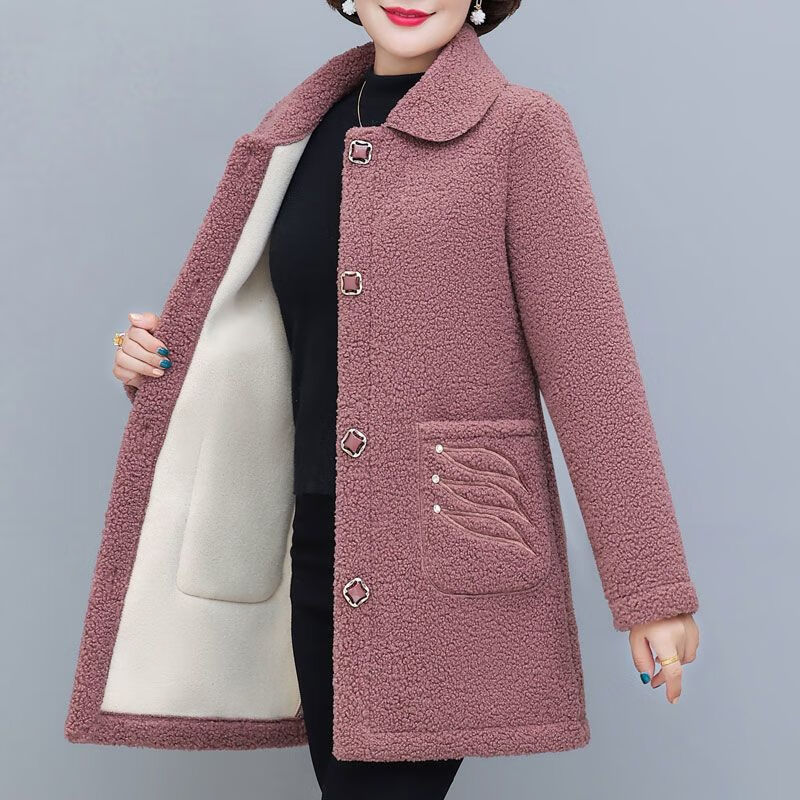 知特中年妈妈加绒加厚外套秋冬40岁洋气季毛绒一体颗粒绒女装仿上衣颗