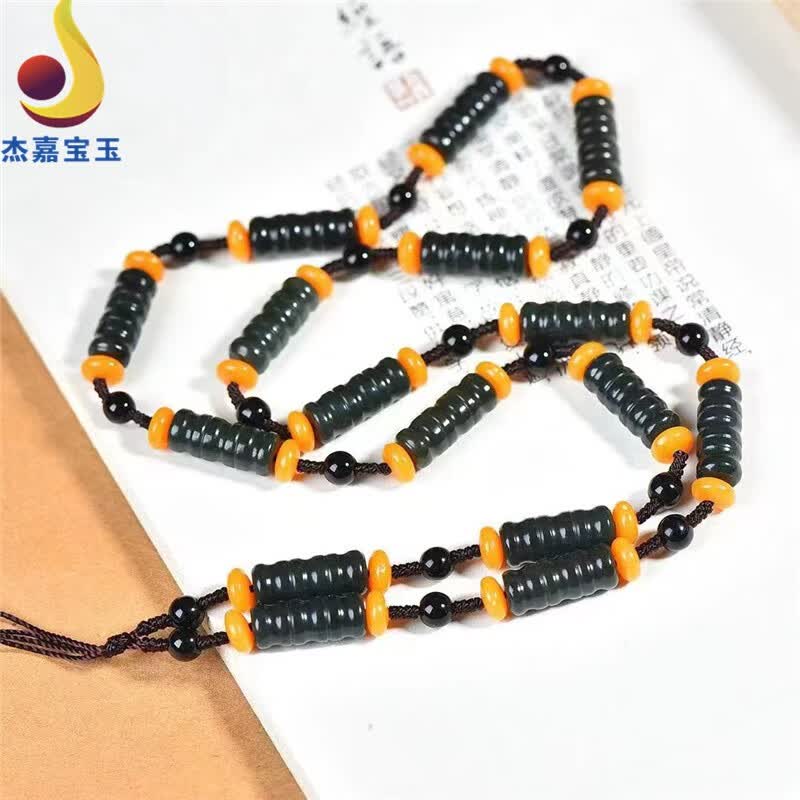 杰嘉宝玉  原创新款手工编织和田青玉挂绳珠子项链竹节男女款礼物带证书 挂绳1款+证书+精美包装