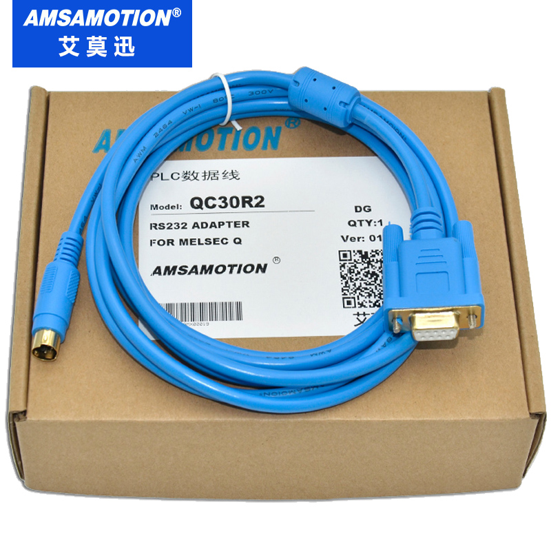三菱q系列plc编程电缆通讯线数据连接rs232串口下载线qc30r2圆头6针