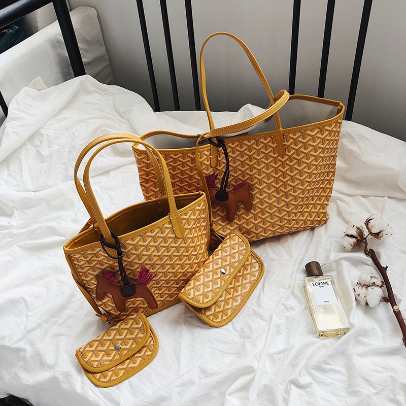 宏唯新品狗牙包菜篮子单肩手拎包包手提女神节托特包女神节包包女 黄色 小号 送小马