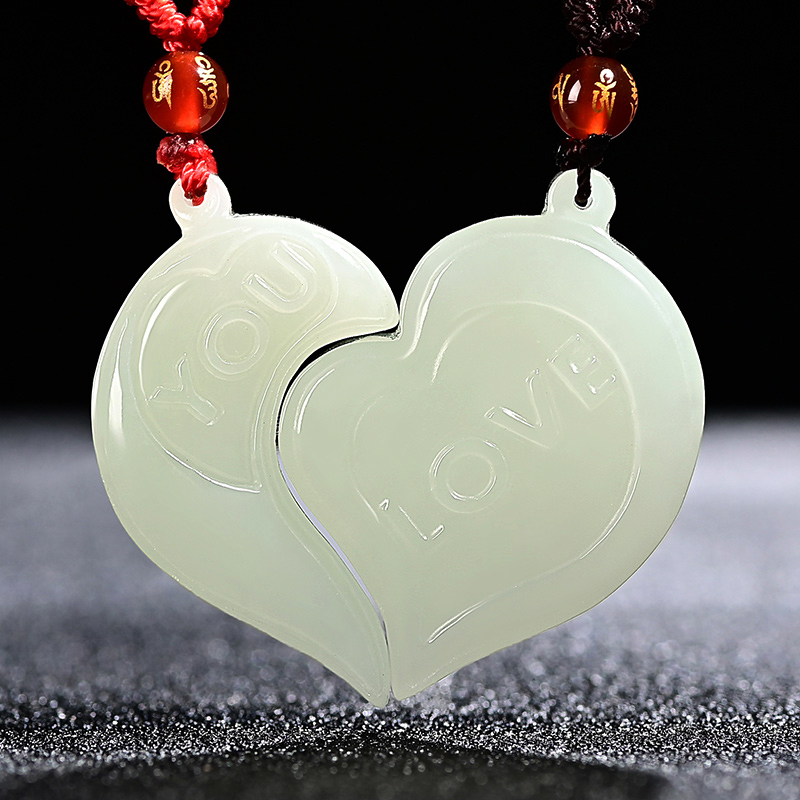 靳钰晨 和田玉龙凤对吊坠情侣款心心相印玉坠玉佩男女款爱心形情侣