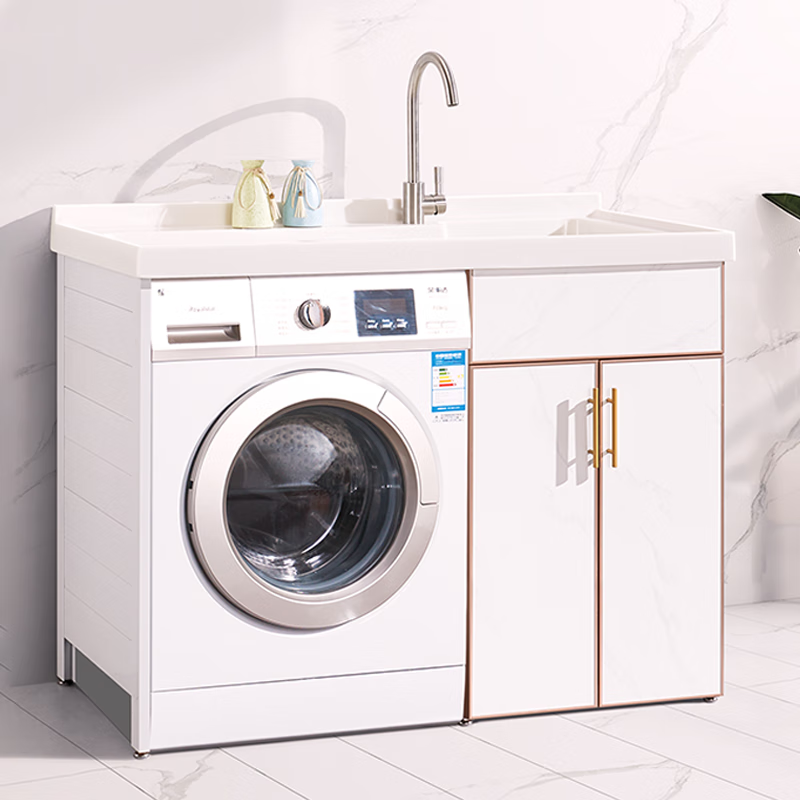 糜岚阳台简约太空铝洗衣柜定制脸盆洗手盆滚筒洗衣机伴侣柜组合带搓板