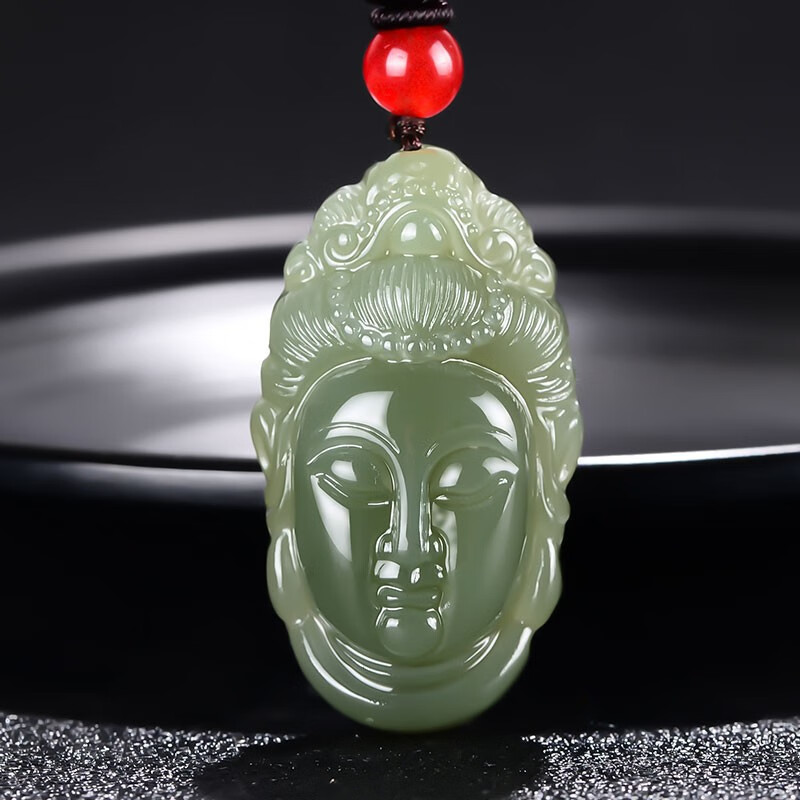 春龙珠宝 和田玉观音菩萨头像吊坠男女款玉佩玉石玉器项链 清透观音头