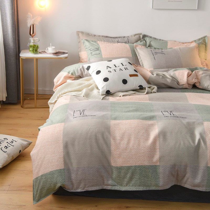 多兰诗(Duolanshi)春秋磨毛四件套 斜纹印花卡通套件被套床单宿舍四季床上四件套 方格日记 2.0米 床单款 /被套200*230 四件套