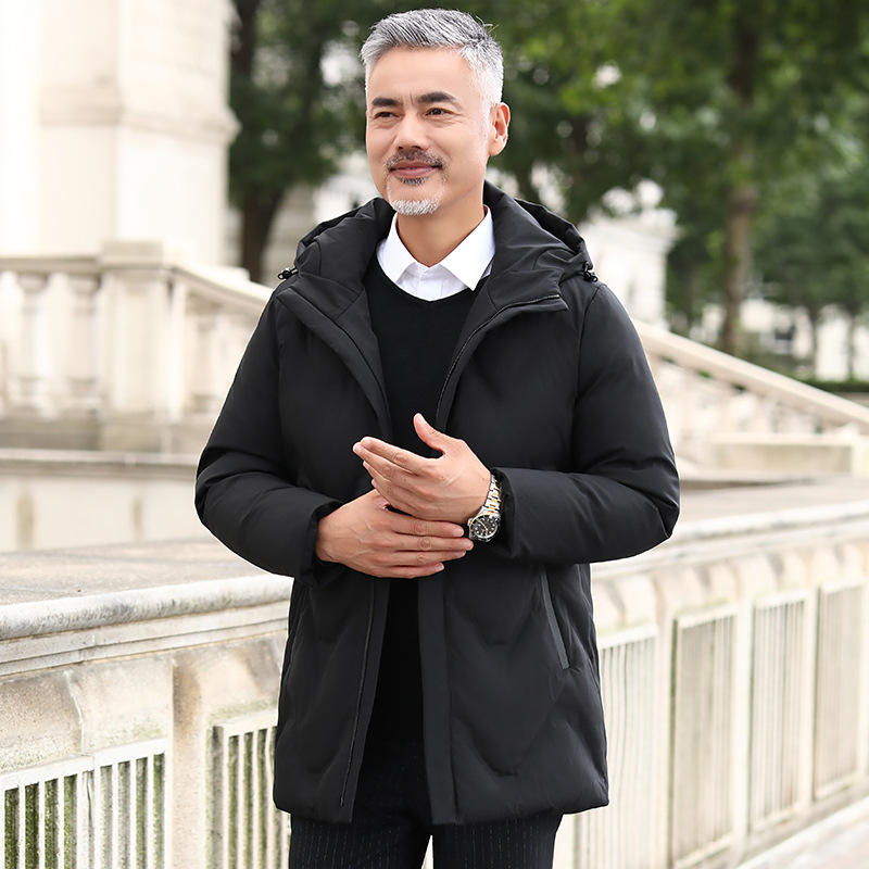 专帅爸爸装中长款戴帽加厚保暖男装父亲爷爷外套冬天老头老人棉服衣服