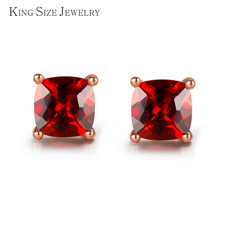 king size jewelry 18k玫瑰金 石榴石耳钉女三角形宝石耳饰 方形