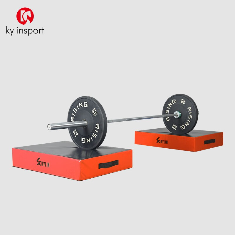 kylin sport 健身房商用杠铃缓冲垫 硬拉训练地面保护垫子一对 红黑拼
