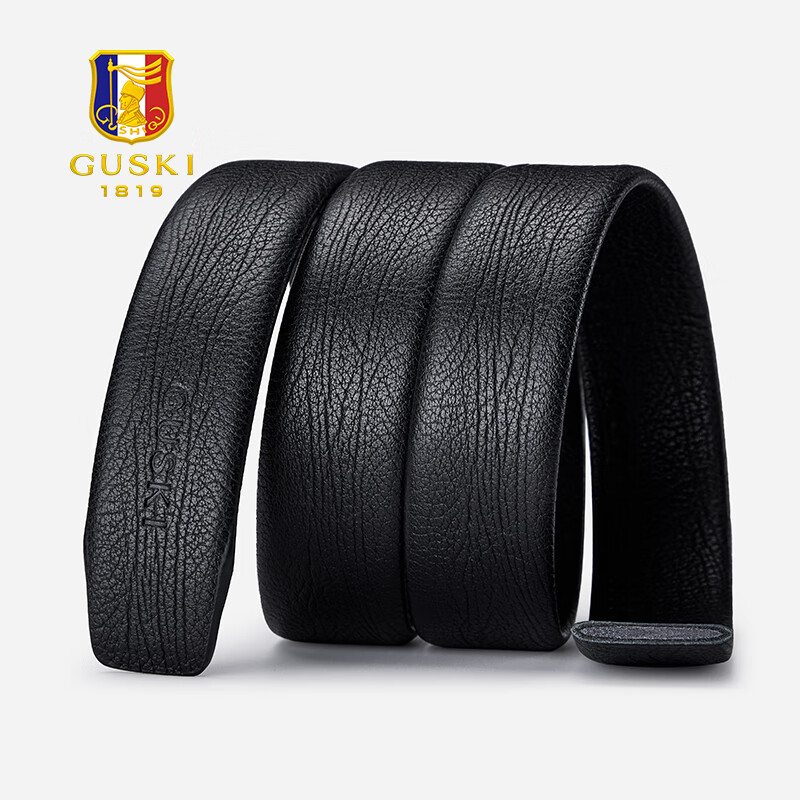 古士旗（GUSKI）男士皮带条男自动扣真皮腰带条不带头牛皮高端生日七夕礼物送男友 品质树纹带身(不含扣头) 115cm -130cm随机