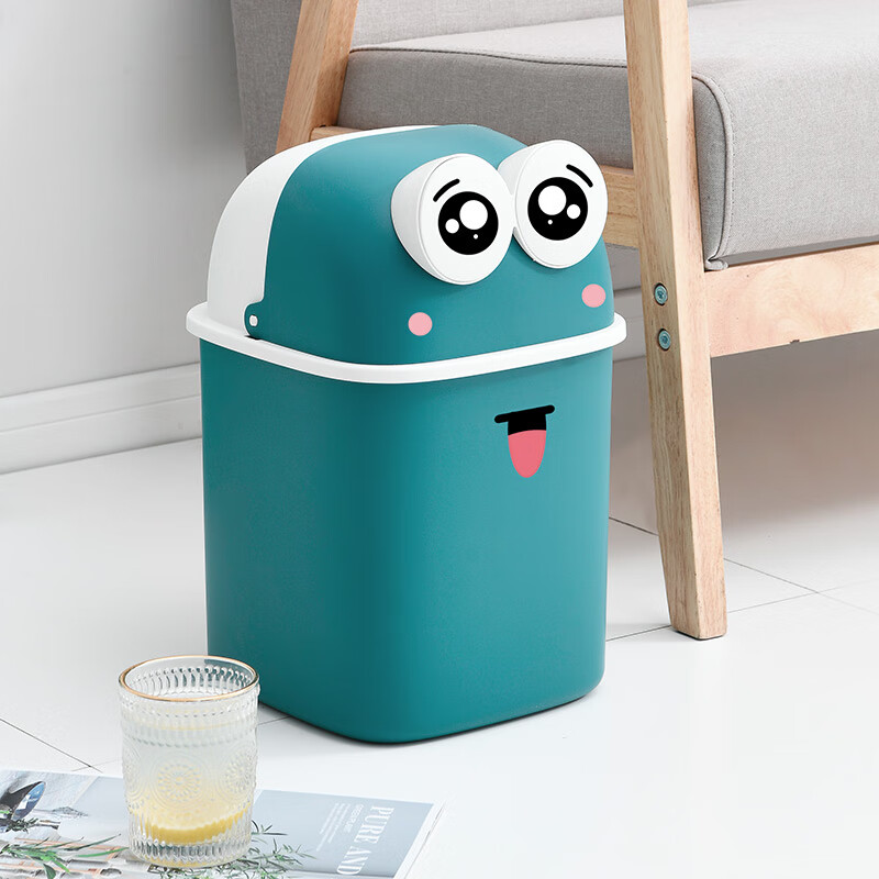 卧室卫生间青蛙卡通男孩儿童房可爱翻盖 大青蛙垃圾桶绿色送卡通贴纸