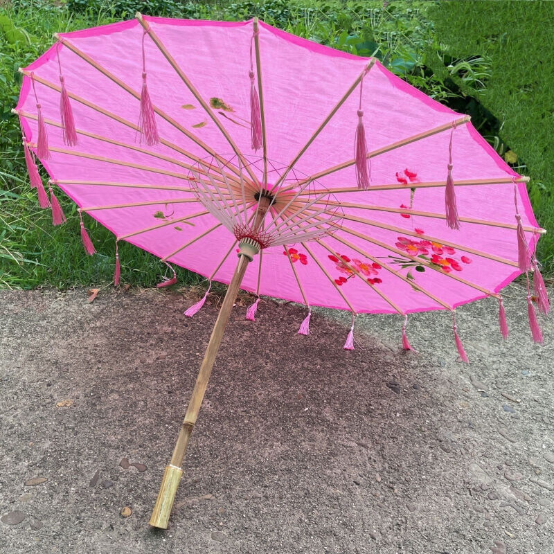 跳舞專用傘拍照雨傘七彩油紙傘兒童跳舞專用傘廣場(chǎng)中國(guó)風(fēng)拍照 粉色 82cm流蘇傘