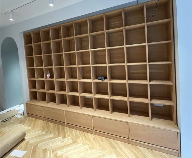 云漫卿客厅整体书架墙 愫简全实木书架卡座书墙定制客厅落地置物架满