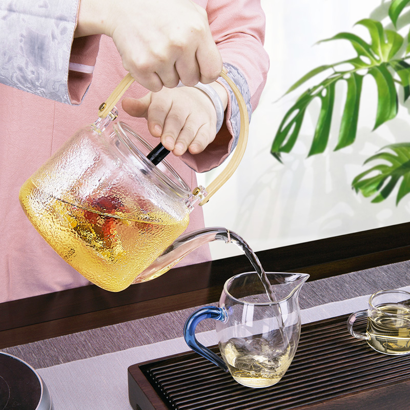汉唐 锤纹玻璃壶白茶煮茶器 蒸茶壶过滤泡茶壶 大容量直觉提梁壶 功夫