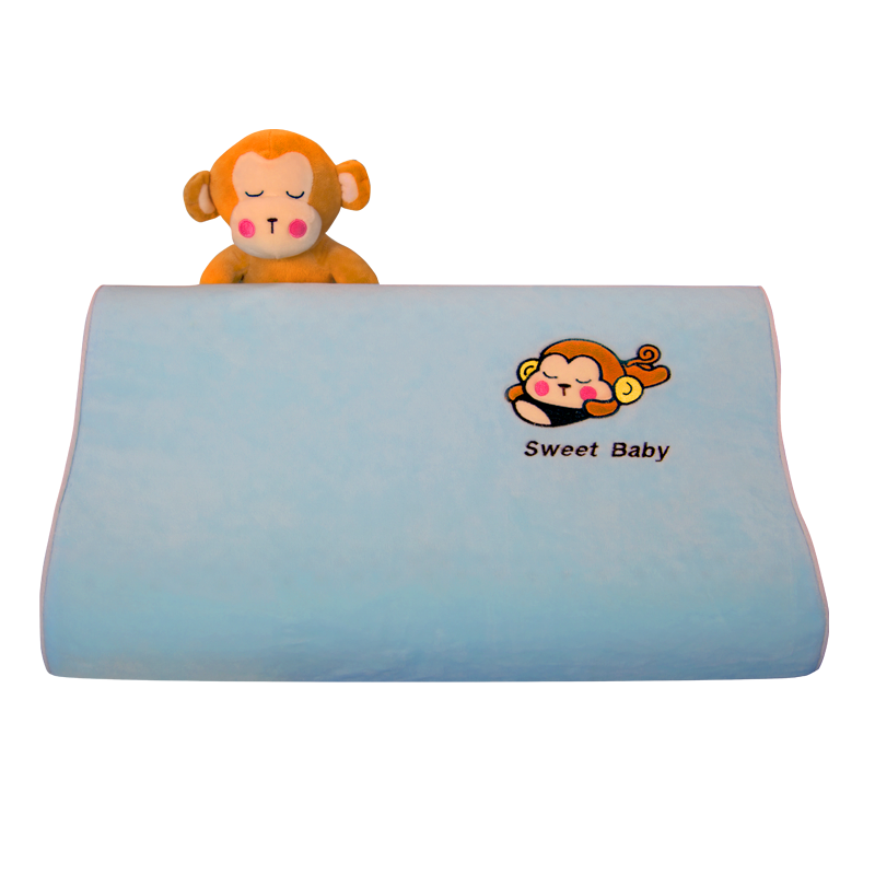 沃荷 儿童乳胶枕  泰国进口天然乳胶枕头小孩子男女卡通枕头芯橡胶枕 蓝色 50*30*7/9cm