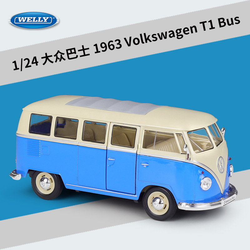 威利welly1:24大众1963t1复古巴士bus面包车仿真合金成品汽车模型玩具