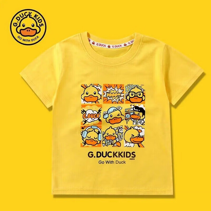 G.DUCKKIDS小黄鸭夏季儿童纯棉T恤男女童短袖薄款上衣童装宝宝夏装 DUCK【T恤】黄色九宫格 140cm