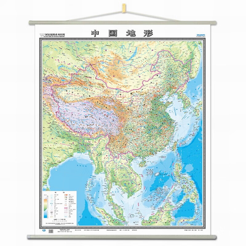 竖版中国地形图地图挂图中国全图挂绳挂杆 0.9x1.1米 高清防水