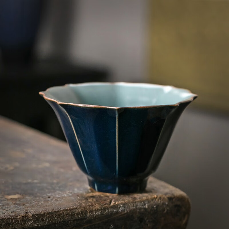 囍善缘  茶具茶杯单杯汝窑迎春杯宝石蓝陶瓷功夫茶单杯子茶碗主人杯