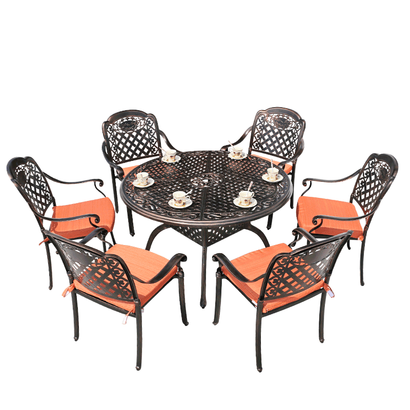 嘉勒美户外桌椅铁艺铸铝庭院室外露台露天花园阳台休闲桌椅组合 山水画椅+直径122CM希尔斯圆台