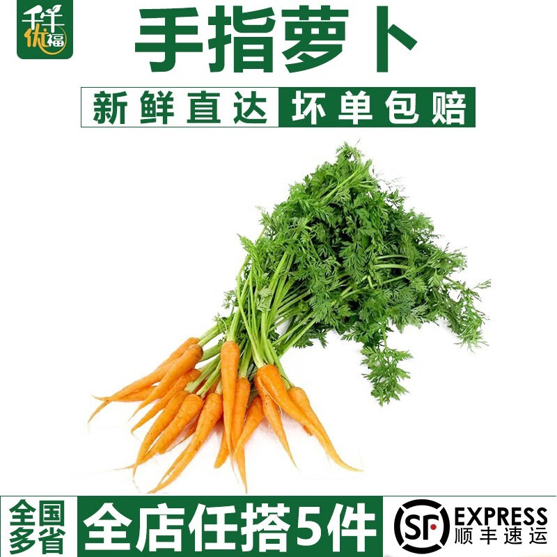 千牛优福去叶水果手指萝卜500g 细胡萝卜宝宝食沙拉食材 1斤 【带叶】