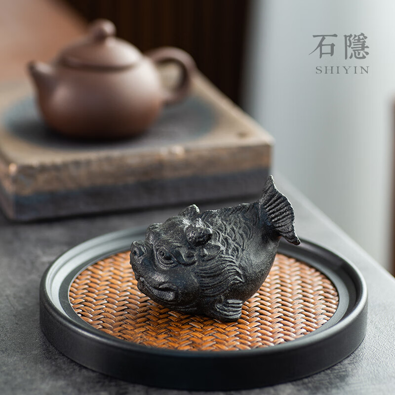 乌金石头茶宠摆件精品可养龙生九子鳌鱼貔貅茶玩茶桌饰品茶道配件