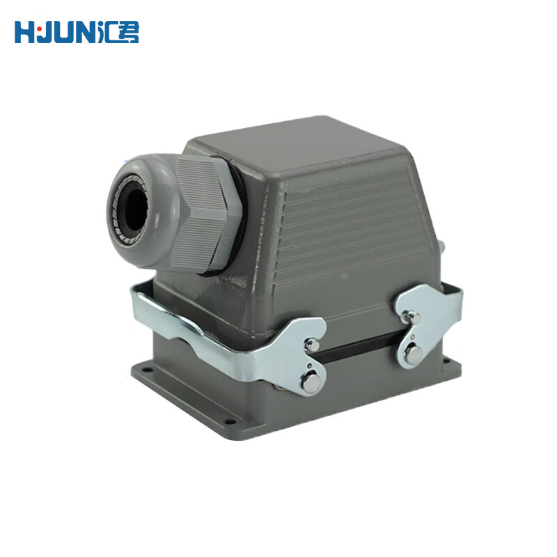 汇君 矩形重载连接器工业防水航空插头插座 32芯双扣 侧出