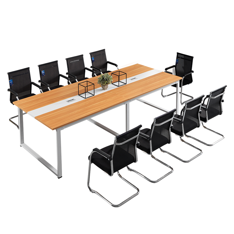 欧宝美会议桌洽谈桌简易钢架桌员工桌长条培训桌白色桌腿2800*1200*750