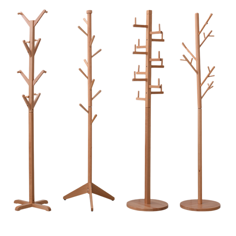 席豪 实木衣帽架卧室挂衣架落地客厅创意衣帽架原木色立式衣服架挂包架置地收纳架 原木色(三腿A款)