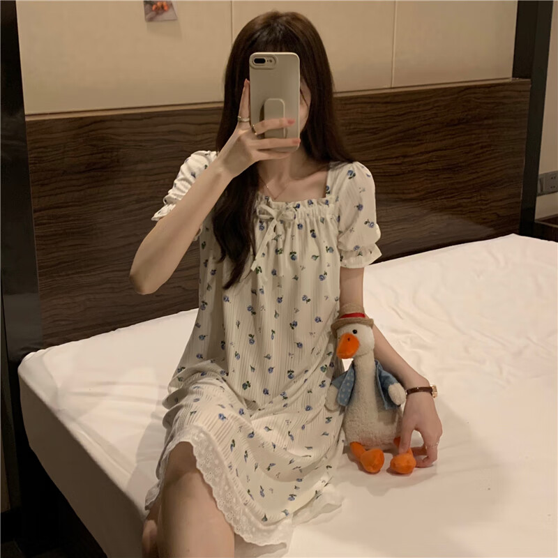 沛阮夏季睡衣裙子女装少女大学生碎花公主风短袖感家居服睡裙夏天 qsm