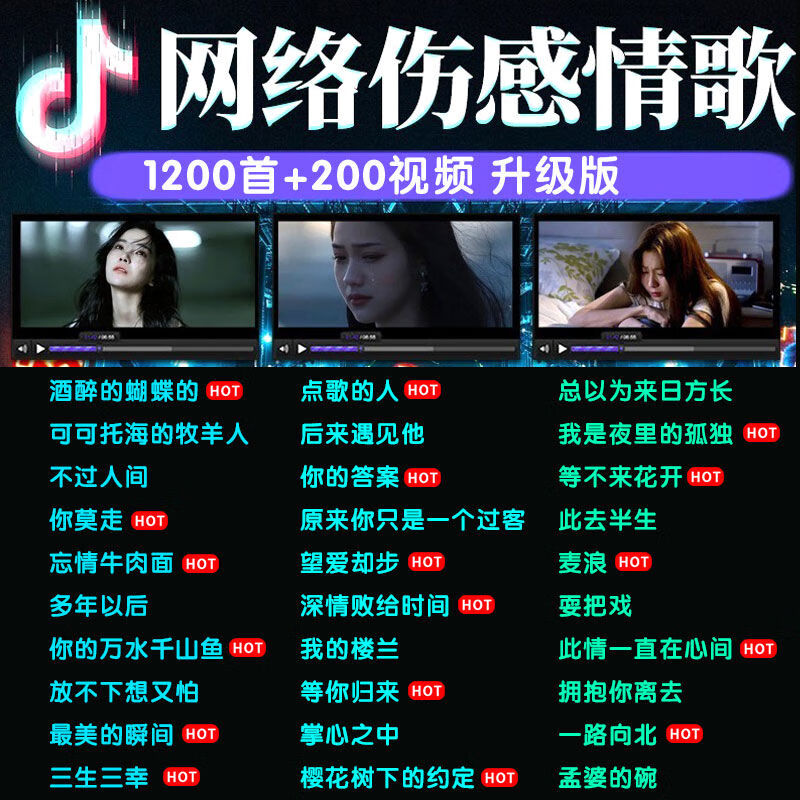 普通款 经典伤感情歌1200首:200部视频