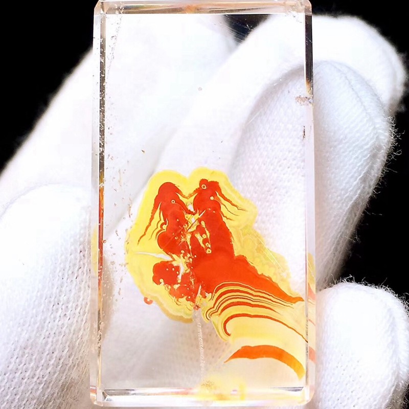 诺源珠宝 天然黄胶花吊坠 巴西黄胶花吊坠 晶体通透黄胶花平安无事牌