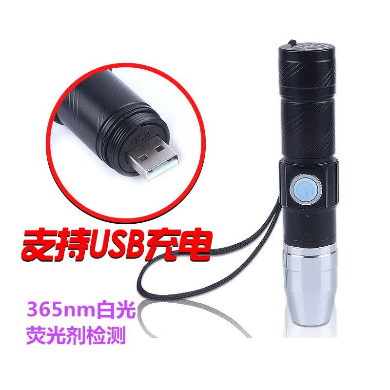 融誉手电筒荧光剂检测笔365nm紫光验钞灯USB充电防伪面膜家用便携检测 USB充电款：防伪荧光检测 外观红