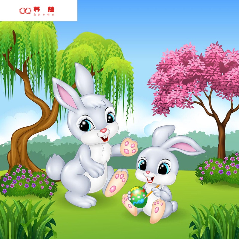 睟马新款钻石画卡通兔子贴钻十字绣小动物儿童卧室床头5d魔方圆钻满钻