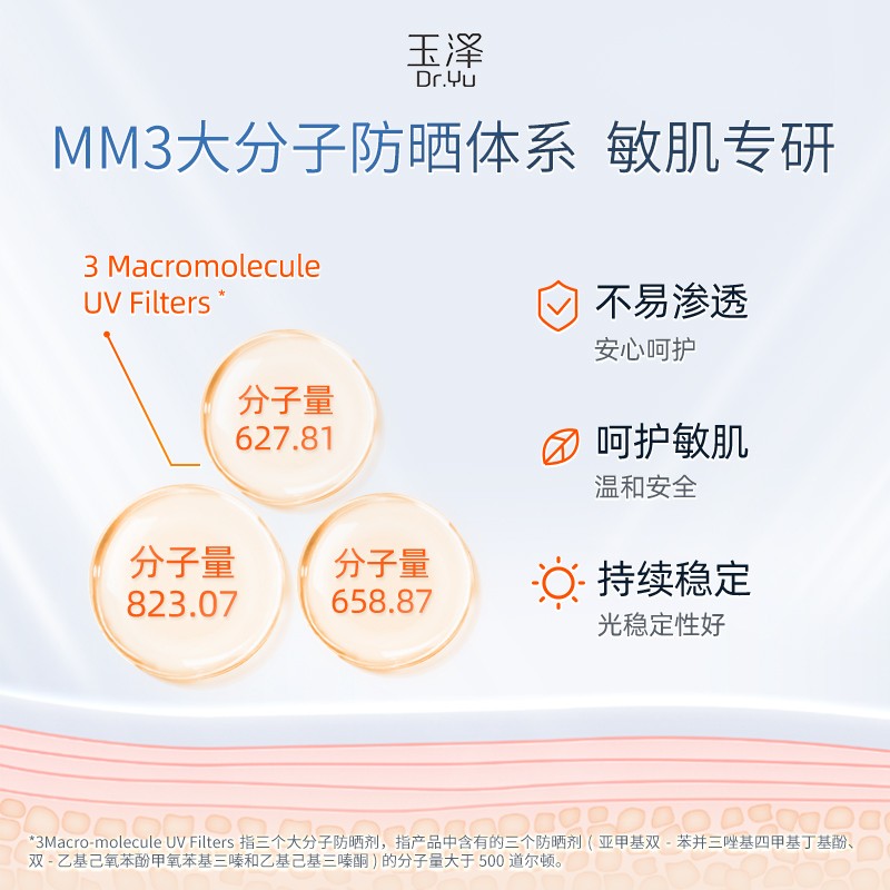 玉泽（Dr.Yu） 防晒霜清爽倍护防晒乳 敏感肌适用温和免卸不刺激 军训防晒户外 大分子防晒50ml*2支