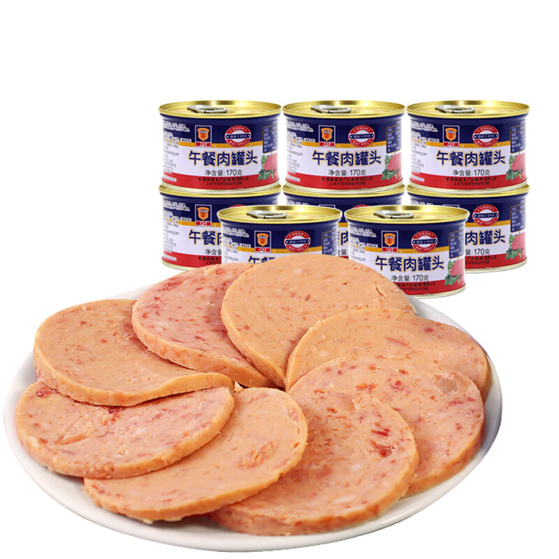 上海梅林 午餐肉火腿肠罐头 170g*8罐 中华老字号(不含鸡肉)方便面