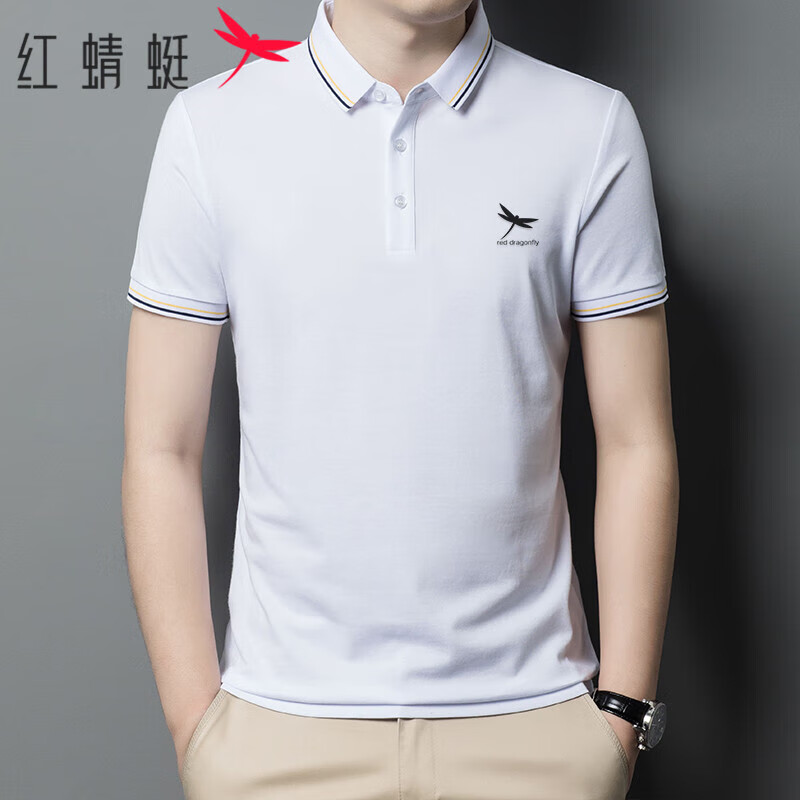 红蜻蜓（RED DRAGONFLY）短袖t恤男纯色休闲时尚polo棉质舒适透气上衣打底衫 白色 M 高性价比高么？