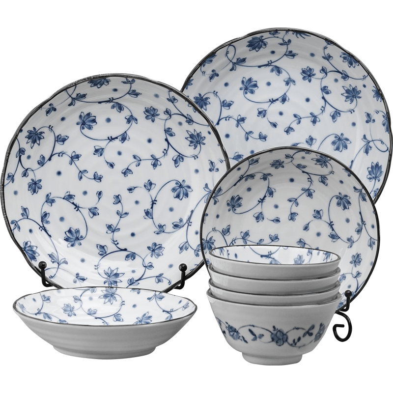 美浓烧（Mino Yaki） 美浓烧日本陶瓷餐具碗碟套装家用简约盘子碗组合中日式碗具 花集8头套装10054571836702