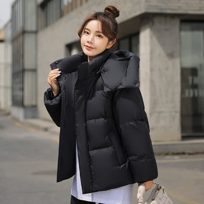 韩衫影（H·SHANYING）羽绒服女2023冬季高端90羽绒服连帽轻奢冬季保暖外套女装 黑色 S(建议95-110斤)怎么看?