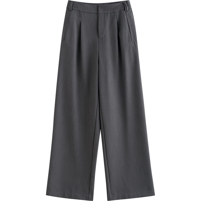 初語美拉德休閑直筒褲女2024秋季新款高腰顯瘦垂感氣質西褲長褲子 深灰色 27