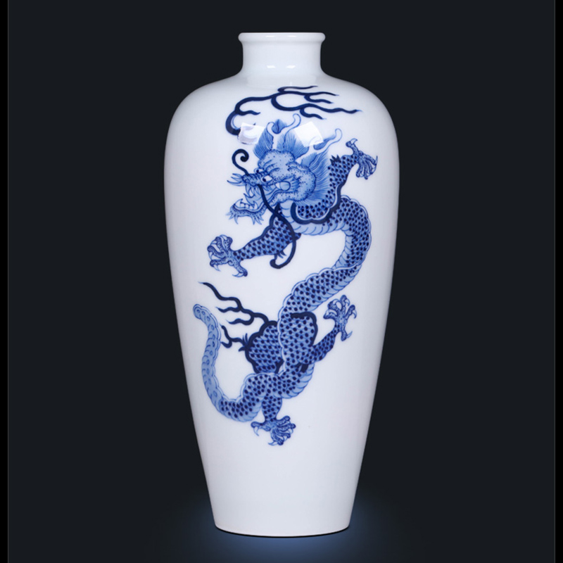 裂均 景德镇陶瓷器仿古青花瓷龙纹梅瓶小号中式家居装饰品摆件